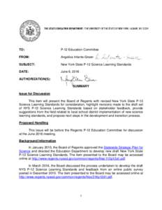 THE STATE EDUCATION DEPARTMENT / THE UNIVERSITY OF THE STATE OF NEW YORK / ALBANY, NYTO: P-12 Education Committee