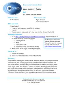 DAWN ACTIVITY LEADER GUIDE  KID’S ACTIVITY PAGES Goal: Get to know the Dawn Mission. Estimated time: