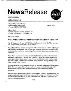 .~. NewsRelease National Aeronautics and Space Administration Langley Research Center Hampton, Va[removed]