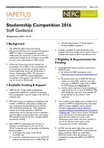 Studentships Competition 2016 Staff Guidance  Page 1 of 8 IAPETUS doctoral training partnership