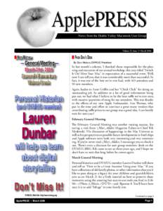 News from the Diablo Valley Macintosh User Group  Volume 25, Issue 3 • March 2006 ■ NEXT MEETING — General Meeting —