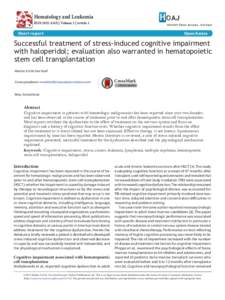 Successful treatment of stress-induced cognitive impairment with haloperidol; evaluation also warranted in hematopoietic stem cell transplantation