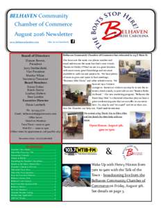 BELHAVEN CHAMBER OF COMMERCE THANKS ITS MEMBERS FOR THEIR CONTINUING SUPPORT  BELHAVEN Community Chamber of Commerce August 2016 Newsletter