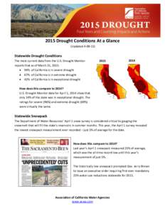2015 Drought Conditions At a Glance (UpdatedStatewide Drought Conditions The most current data from the U.S. Drought Monitor reports that as of March 31, 2015: