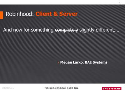 1  Robinhood: Client & Server And now for something completely slightly different….  •  Megan Larko, BAE Systems