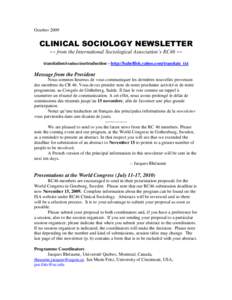 OctoberCLINICAL SOCIOLOGY NEWSLETTER ~~ from the International Sociological Association’s RC46 ~~ translation/traducción/traduction - http://babelfish.yahoo.com/translate_txt