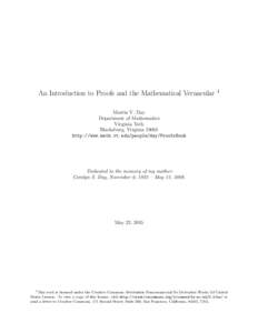 An Introduction to Proofs and the Mathematical Vernacular  1 Martin V. Day Department of Mathematics