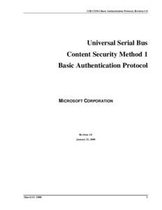 USB CSM-1 Basic Authentication Protocol, Revision 1.0  Universal Serial Bus Content Security Method 1 Basic Authentication Protocol