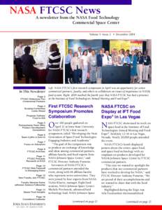 NASA FTCSC News  A newsletter from the NASA Food Technology Commercial Space Center Volume 5 Issue 2 • December 2004