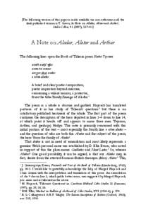 A Note on Aladur, Alator and Arthur - Thomas Green
