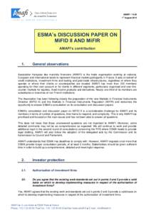AMAFI1st August 2014 ESMA’s DISCUSSION PAPER ON MiFID II AND MiFIR AMAFI’s contribution