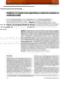 Medical and Veterinary Entomology, 200–208  doi: mvePatterns of cryptic host speciﬁcity in duck lice based on molecular data