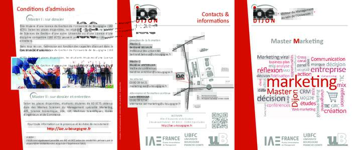Conditions d’admission  Contacts & informations  Master I : sur dossier