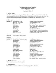 North Bay Water Reuse Authority Board of Directors Meeting Minutes September 21, Call to Order Chair Rabbitt called the meeting to order at 9:37 a.m. on Monday, September 21, 2015 at the