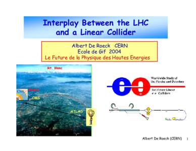Interplay Between the LHC and a Linear Collider Albert De Roeck CERN Ecole de Gif 2004 Le Future de la Physique des Hautes Energies