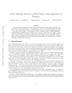 Linear Algebraic Structure of Word Senses, with Applications to Polysemy arXiv:1601.03764v1 [cs.CL] 14 JanSanjeev Arora