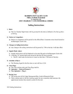 ! BARRINGTON YACHT CLUB NBYA SUPER TUESDAY In conjunction withCHARLES V COX MEMORIAL SERIES
