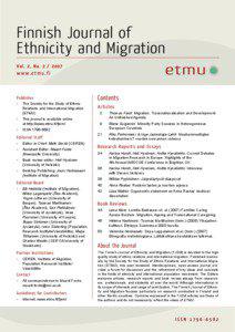 Finnish Journal of Ethnicity and Migration Vol. 2, No[removed]