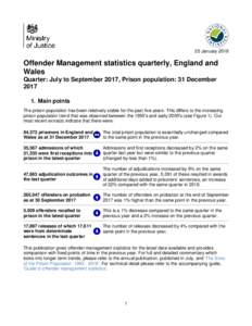 25 JanuaryOffender Management statistics quarterly, England and Wales Quarter: July to September 2017, Prison population: 31 December 2017