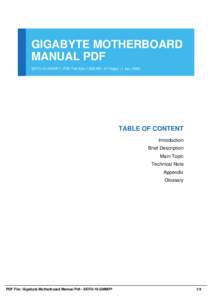 GIGABYTE MOTHERBOARD MANUAL PDF SEFO-10-GMMP7 | PDF File Size 1,033 KB | 31 Pages | 1 Jan, 2002 TABLE OF CONTENT Introduction