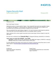 Ingres Security Alert Communication Content FebruaryFebruary 26, 2010