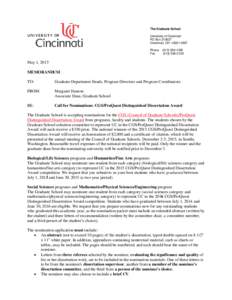 The Graduate School University of Cincinnati PO BoxCincinnati, OHPhone Fax