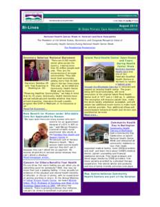 August 2012 Bi-State Primary Care Association Newsletter Bi-Lines  National Health Center Week in Vermont and New Hampshire