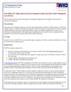 U.S. Department of Labor Wage and Hour Division (Revised March[removed]Fact Sheet #7: State and Local Governments Under the Fair Labor Standards Act (FLSA)