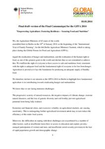 [removed]Final draft version of the Final Communiqué for the GFFA 2014 