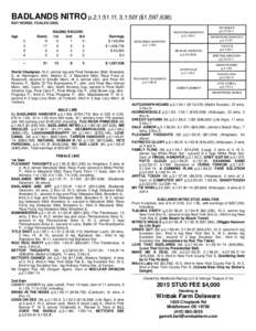 BADLANDS NITRO p,2,1:51.1f; 3,1:50f ($1,597,638) BAY HORSE. FOALED[removed]Age 2 3