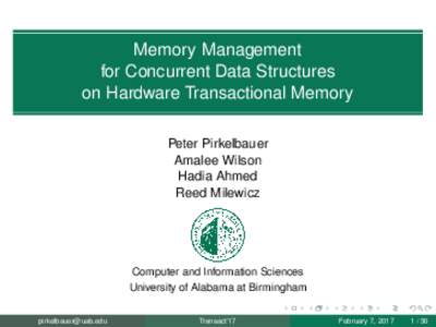 Memory Management for Concurrent Data Structures on Hardware Transactional Memory Peter Pirkelbauer Amalee Wilson Hadia Ahmed