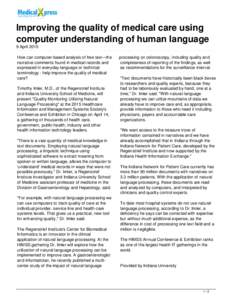 Improving the quality of medical care using computer understanding of human language