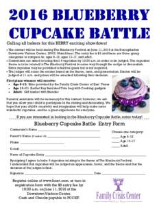 Calling all bakers for this BERRY exciting showdown!  The contest will be held during The Blueberry Festival on June 11, 2016 at the Nacogdoches Downtown Visitors Center, 200 E. Main Street. The entry fee is $5 and th