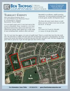 TARRANT COUNTY 10.5 ACRE HARD CORNER TRACT 2.5 ACRE DEBBIE LANE FRONTAGE TRACT C-2 COMMERCIAL ZONING MANSFIELD, TEXAS 76063