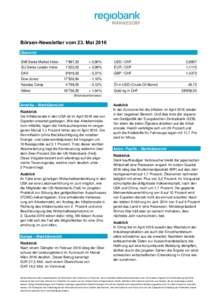 Börsen-Newsletter vom 23. Mai 2016 Übersicht SMI Swiss Market Index SLI Swiss Leader Index