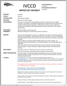 IVCCD NOTICE OF VACANCY POSTED INTERNALLY: MAY BE POSTED EXTERNALLY: