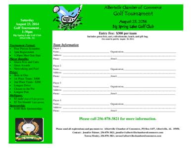 Albertville Chamber of Commerce  Golf Tournament Saturday August 23, 2014 Golf Tournament ,