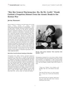 Volume 16 | Issue 7 | Number 3 | Apr 01, 2018  The Asia-Pacific Journal | Japan Focus “Hey Hey General Mackymacker, Ho, Ho Mr. Lovitt:” Woody Guthrie’s Forgotten Dissent From the Atomic Bomb to the