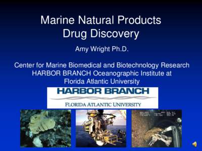 Marine Natural Products Drug Discovery Amy Wright Ph.D. Center for Marine Biomedical and Biotechnology Research HARBOR BRANCH Oceanographic Institute at Florida Atlantic University