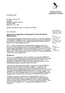 Application for declaration of the airside services at Sydney Airport, Submission by Sydney Airports Corporation in response to NCC Issues Paper, 28 February 2003