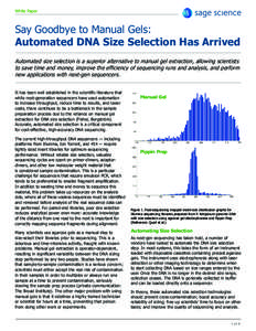 White Paper  Say Goodbye to Manual Gels: Automated DNA Size Selection Has Arrived Automated size selection is a superior alternative to manual gel extraction, allowing scientists to save time and money, improve the effic