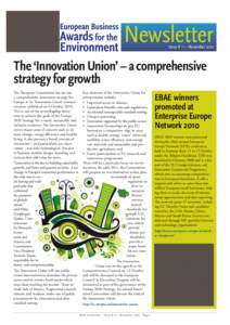 Newsletter Issue # 11 – November 2010 The ‘Innovation Union’ – a comprehensive strategy for growth The European Commission has set out