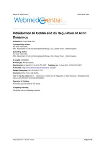 Article ID: WMC00631  ISSNIntroduction to Cofilin and its Regulation of Actin Dynamics