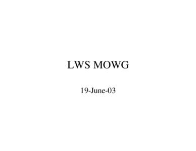 LWS MOWG 19-June-03 Agenda • Morning status – State of the system – State of the Theme (organization)