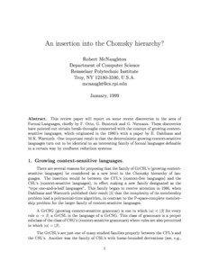 An insertion into the Chomsky hierarchy? Robert McNaughton Department of Computer Science
