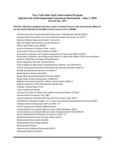 Interim List of Developmental Assessment Instruments - June 3, 2010,