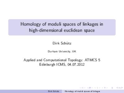 Homology of moduli spaces of linkages in high-dimensional euclidean space Dirk Sch¨ utz Durham University, UK
