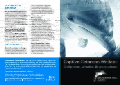 Threats to wild populations Wild capture of cetaceans for the captive industry continues to be a threat to small, local populations (Reeves et al., 2003; Fisher & Reeves, Trade data indicate that 288 live cetacean