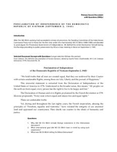 Primary Source Document with Questions (DBQs) PROCLAMATION OF INDEPENDENCE OF THE DEMOCRATIC REPUBLIC OF VIETNAM (SEPTEMBER 2, 1945)