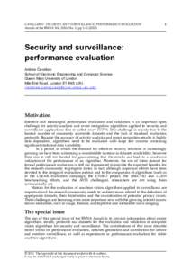 CAVALLARO: SECURITY AND SURVEILLANCE: PERFORMANCE EVALUATION Annals of the BMVA Vol. 2010, No. 1, pp 1−Security and surveillance: